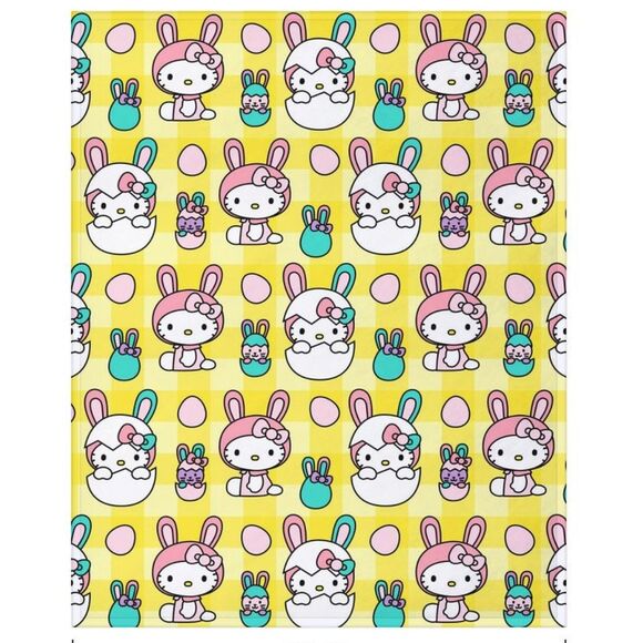 Hello Kitty Yellow Easter Plush Throw 50x70 Inches NWT